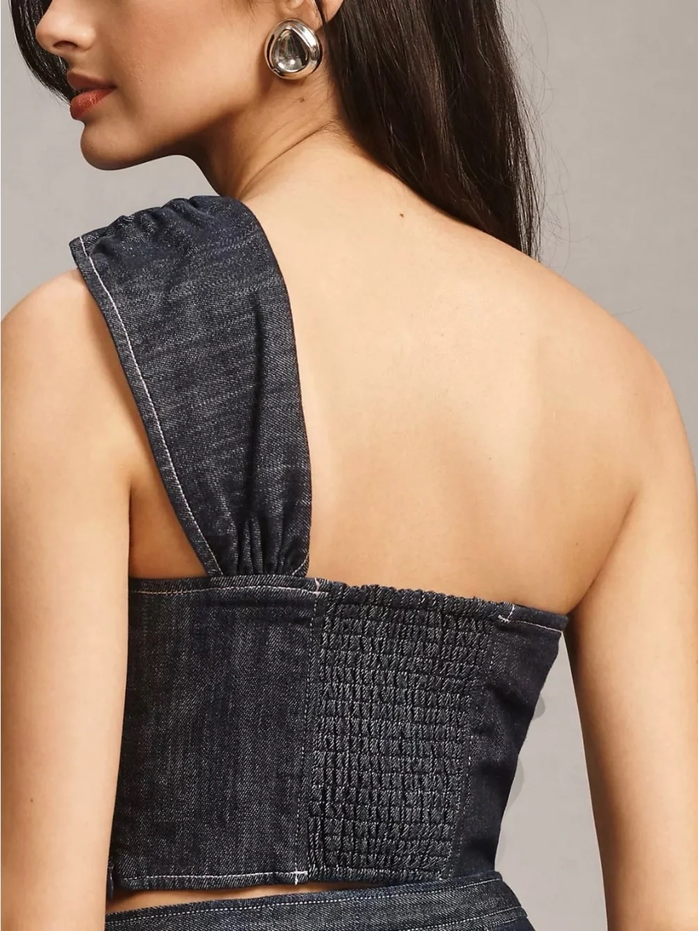 ANTHROPOLOGIE PILCRO one shoulder denim top S - Picture 3 of 8